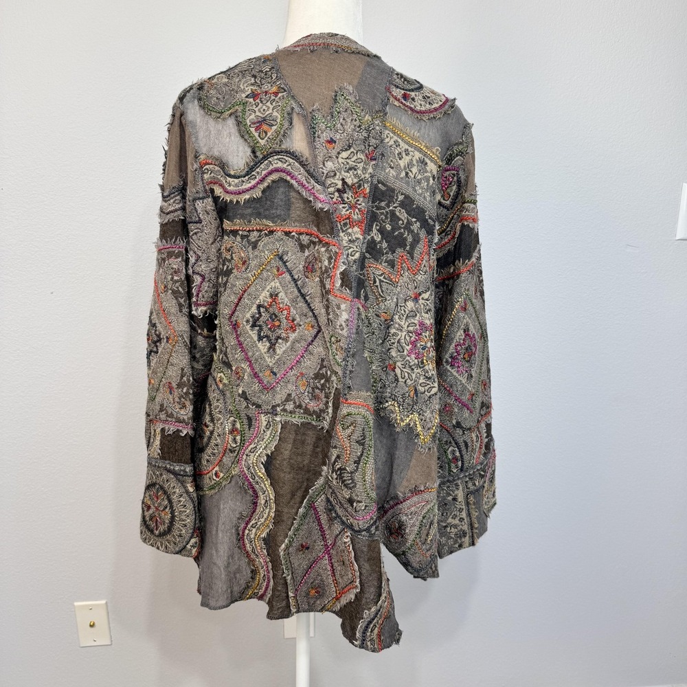 Baba Jacket Women's‎ One Size Multicolor 100% Wool Kimono Paisley Boho Patchwork - Picture 7 of 16
